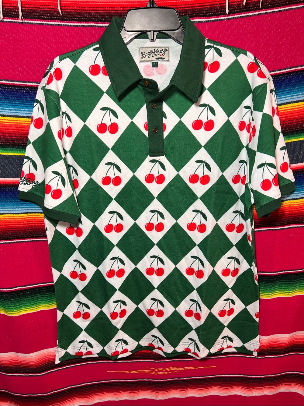 Bogey Boys Cherry Checkered Polo Green/White Size Large